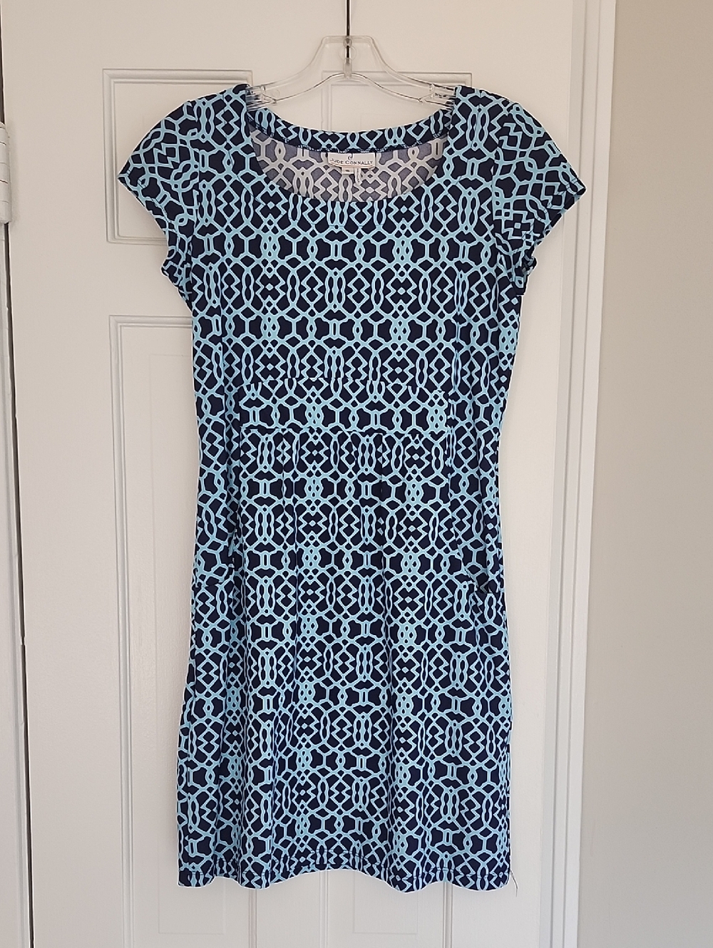 Jude Connallh Women's Blue Geometric Cap-Sleeve Dress